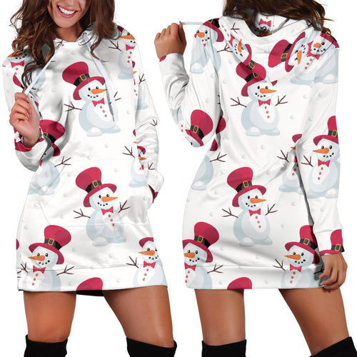 Cute Snowman Pattern Women Hoodie Dress