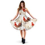 Rooster Chicken Pattern Sleeveless Midi Dress