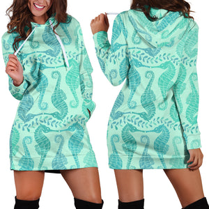 Seahorse Green Pattern Women Hoodie Dress