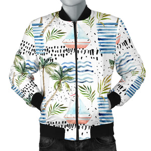 Sailboat Pattern Theme Men Bomber Jacket