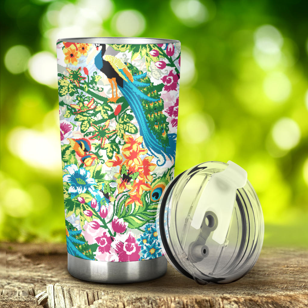 Colorful Peacock Pattern Tumbler