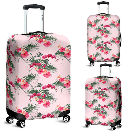 Red Pink Orchid Hibiscus Pattern Luggage Covers