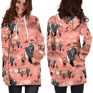 Rhino Tribal Pattern Women Hoodie Dress