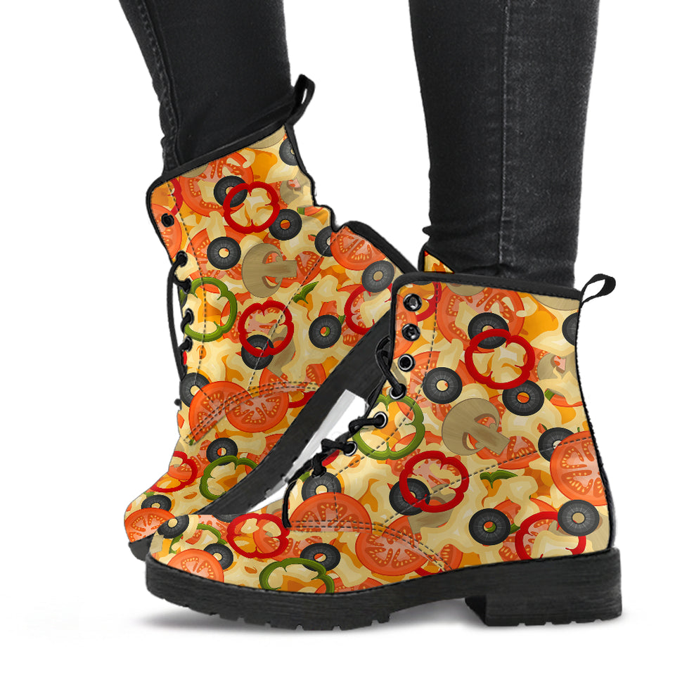 Pizza Texture Pattern Leather Boots