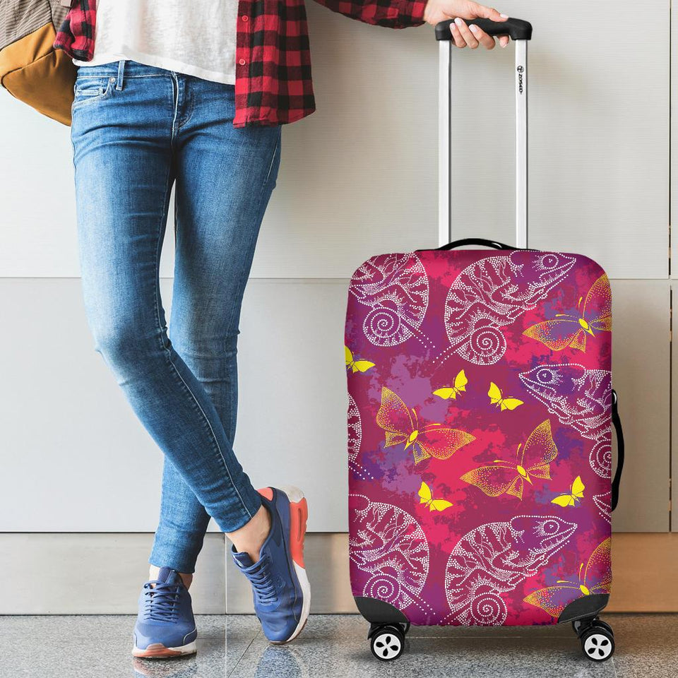 Pink Chameleon Lizard Butterfly Pattern Cabin Suitcases Luggages