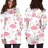 Pink Swan Pattern Women Hoodie Dress