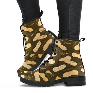 Peanut Pattern Green Background Leather Boots