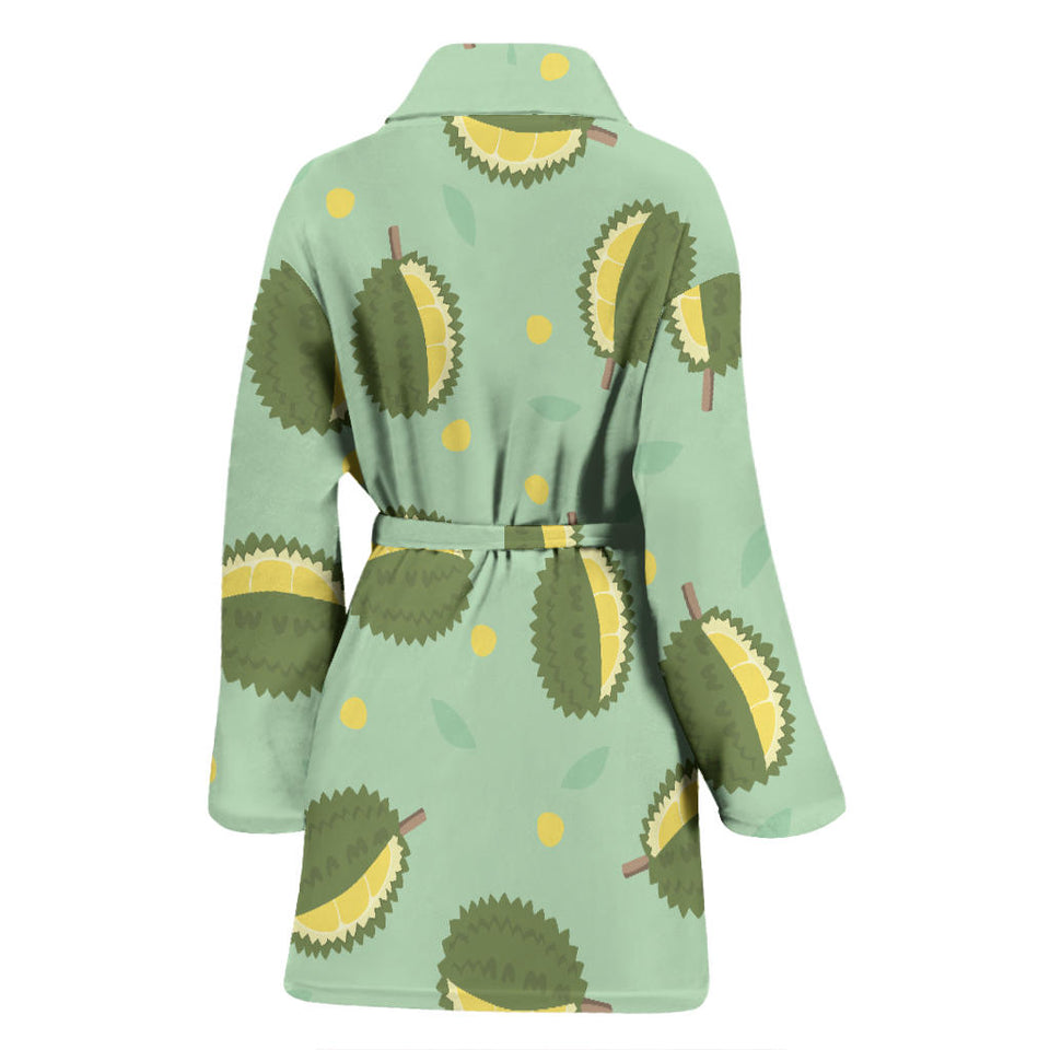 Durian Pattern Green Background Women Bathrobe