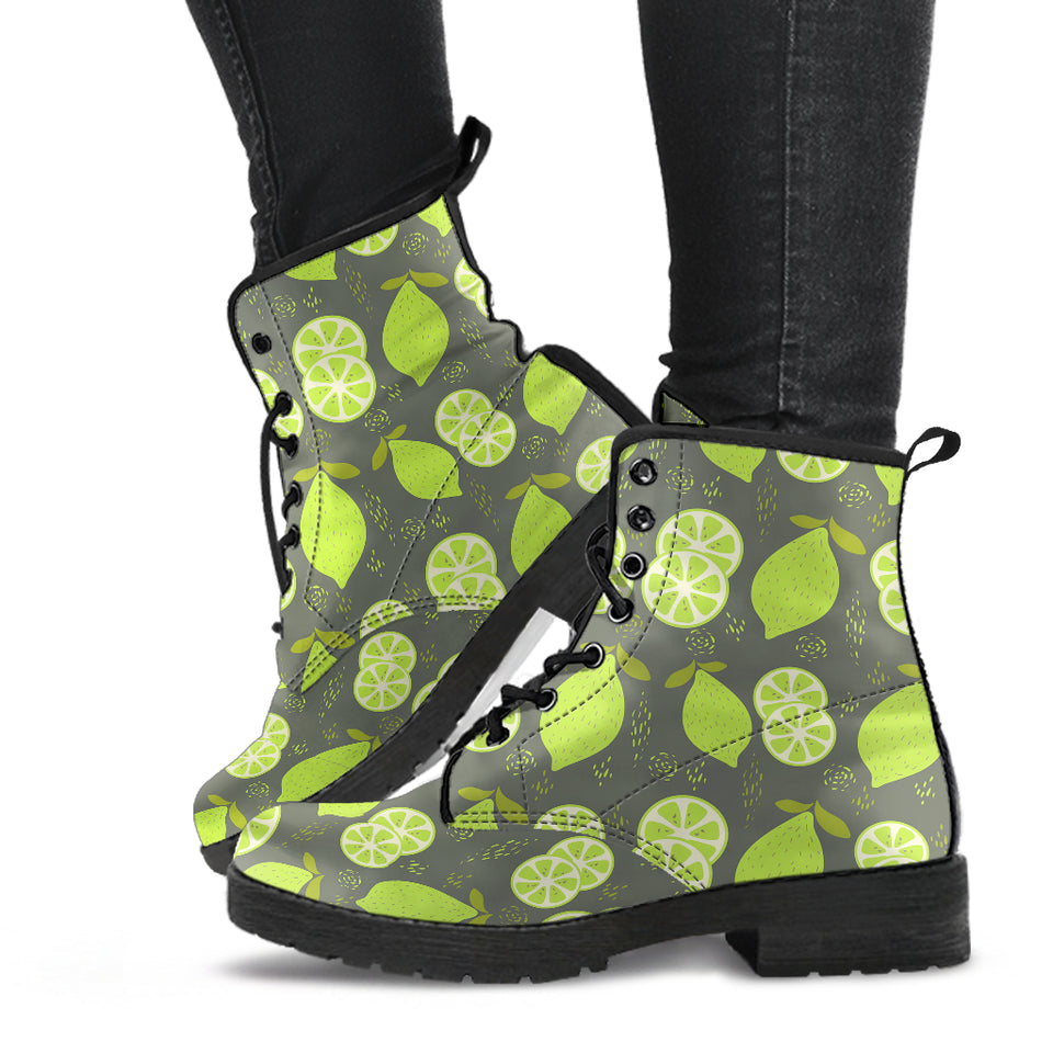 Lime Pattern Theme Leather Boots