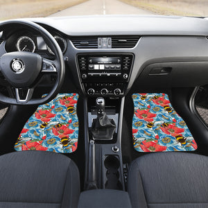 Bee Red and Blue Hibiscus Pattern Front Car Mats