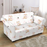 Cute Shiba Inu Heart Pattern Loveseat Couch Slipcover