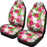 Pink White Tulip Pattern Universal Fit Car Seat Covers