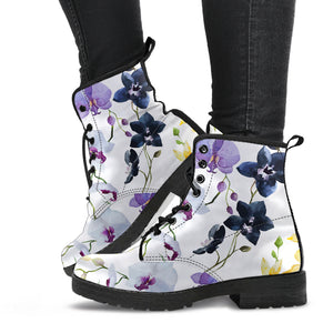 Orchid Pattern Background Leather Boots