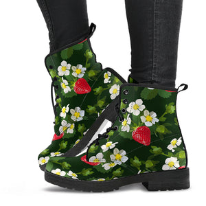 Strawberry Pattern Background Leather Boots