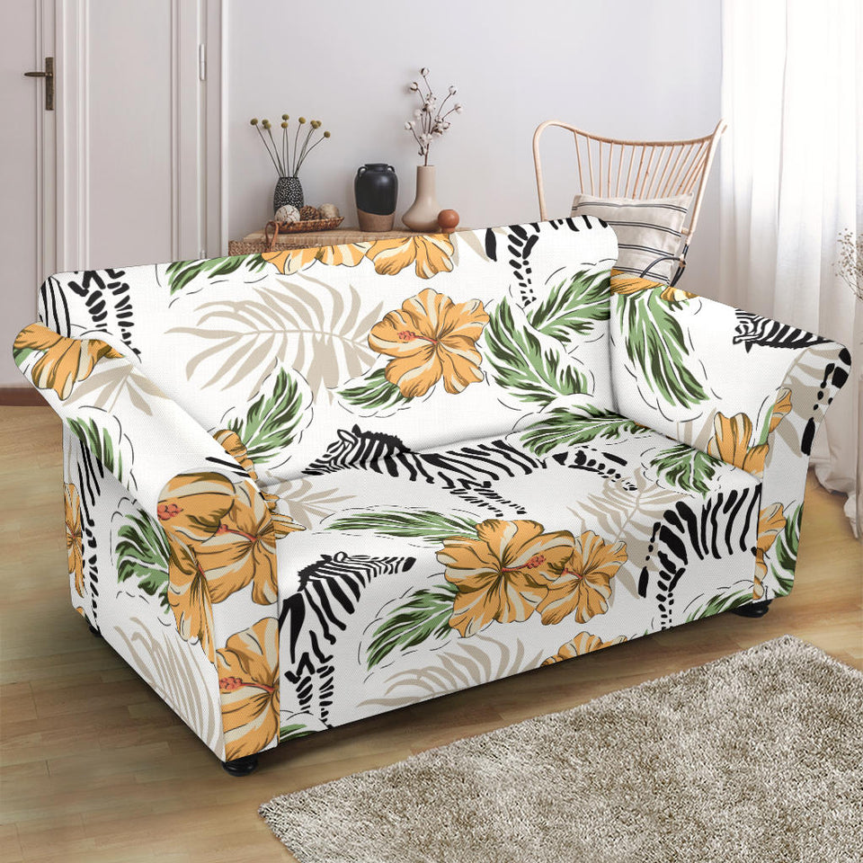 Zebra Hibiscus Pattern Loveseat Couch Slipcover