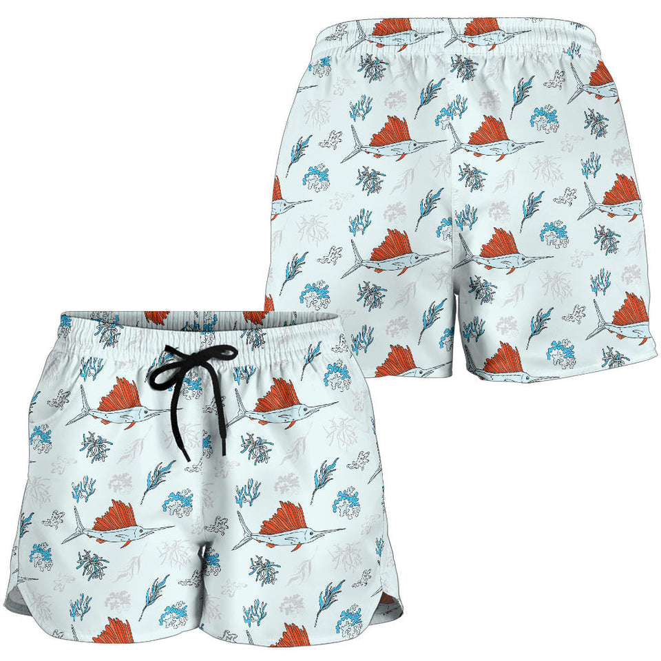 Swordfish Pattern Print Design 03 Women Shorts