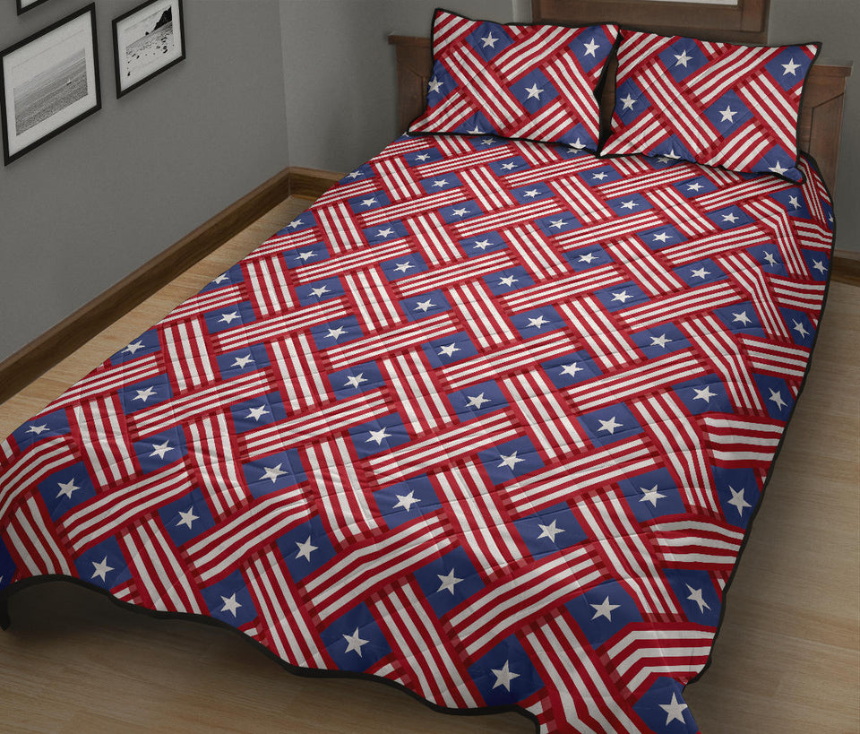 USA Star Stripe Pattern Quilt Bed Set