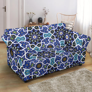 Blue Arabic Morocco Pattern Loveseat Couch Slipcover