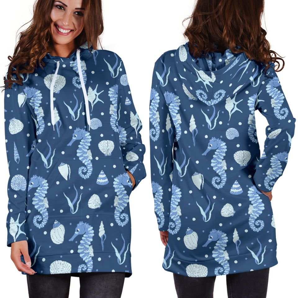 Seahorse Shell Pattern Women Hoodie Dress