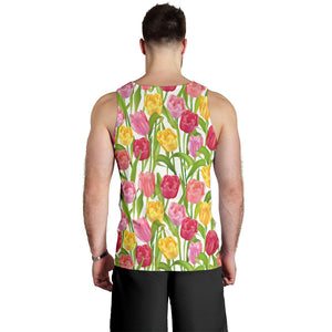 Pink Red Yellow Tulip Pattern Men Tank Top