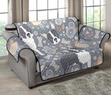 Boston Terrier Flower Pattern Gray Background Loveseat Couch Cover Protector