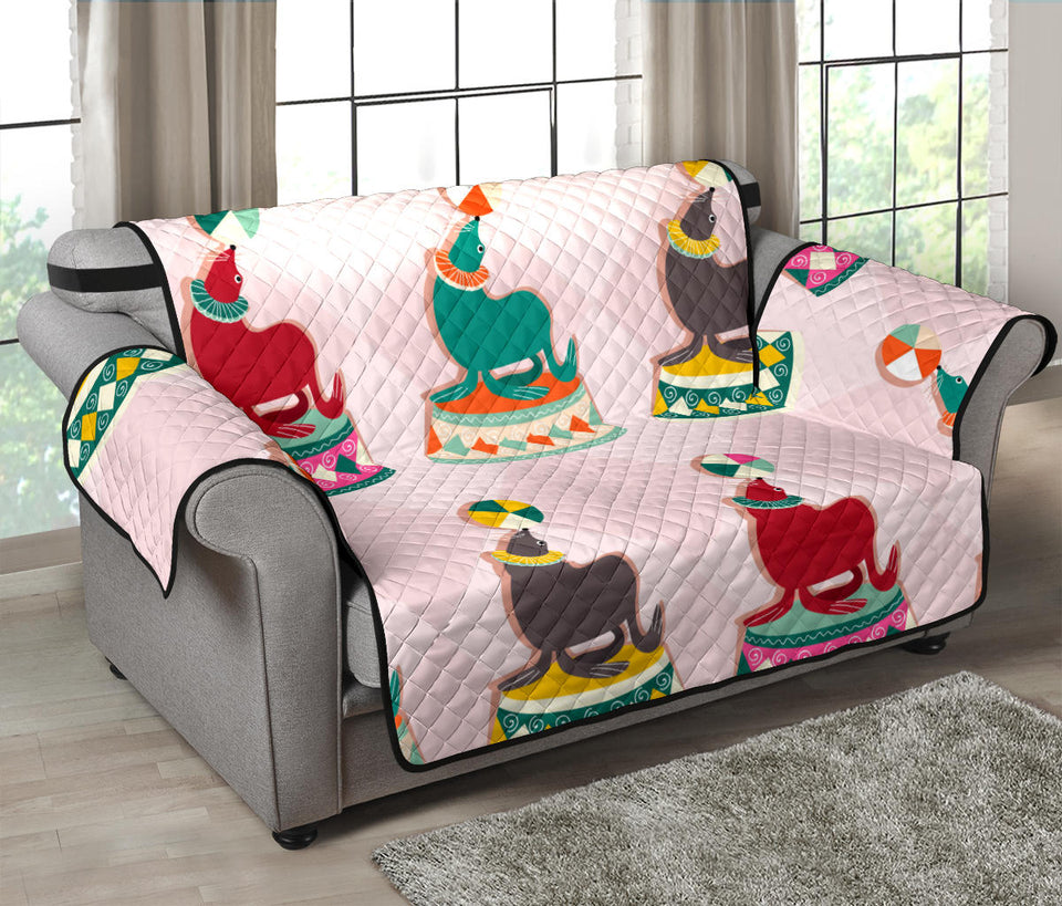 Colorful Sea Lion Pattern Loveseat Couch Cover Protector