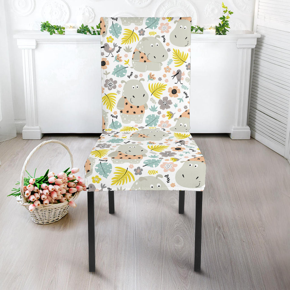 Hippopotamus Pattern Print Design 05 Dining Chair Slipcover