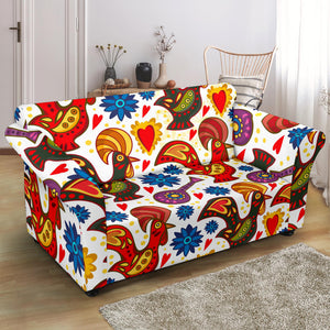 Colorful Rooster Chicken Guitar Pattern Loveseat Couch Slipcover