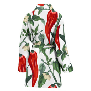 Chili Leaves Flower Pattern Women Bathrobe