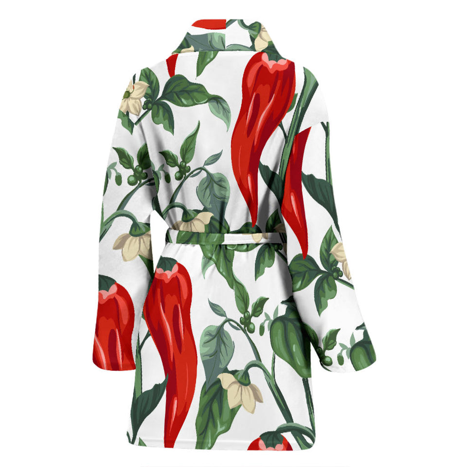 Chili Leaves Flower Pattern Women Bathrobe