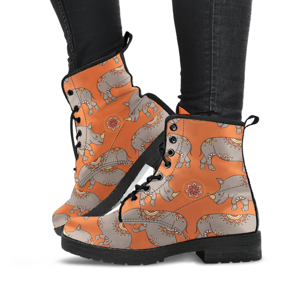 Rhino Pattern Theme Leather Boots