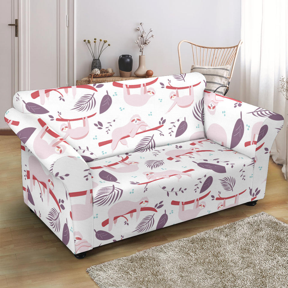 Sloth Leaves Pattern Loveseat Couch Slipcover