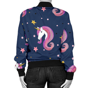 Unicorn Head Pattern Women Bomber Jacket