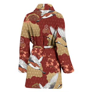 Japanese Crane Theme Pattern Women Bathrobe