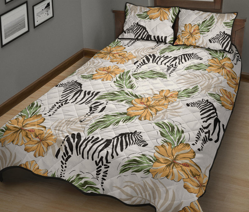 Zebra Hibiscus Pattern Quilt Bed Set