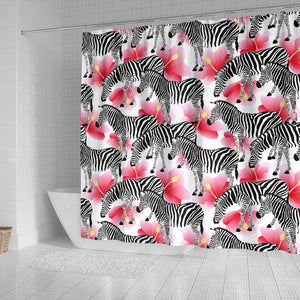 Zebra Red Hibiscus Pattern Shower Curtain Fulfilled In US