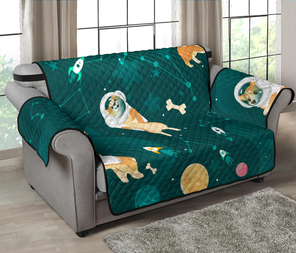 Corgi Astronaut Pattern Loveseat Couch Cover Protector