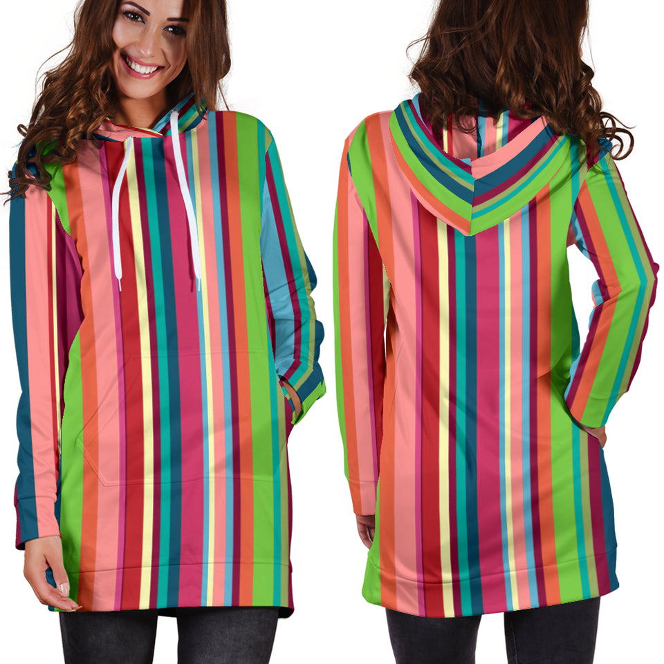 Rainbow Stripe Pattern Women Hoodie Dress