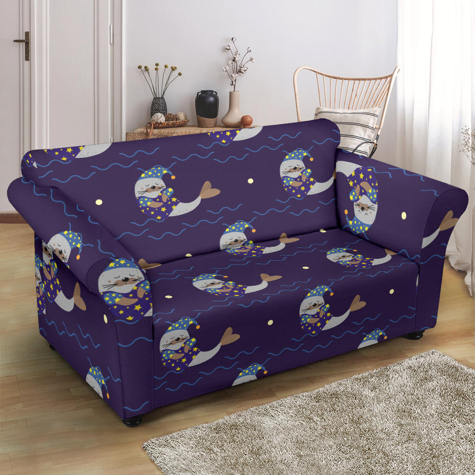 Sleeping Sea Lion Pattern Loveseat Couch Slipcover