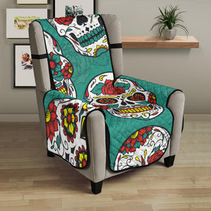 Suger Skull Pattern Green Background Chair Cover Protector