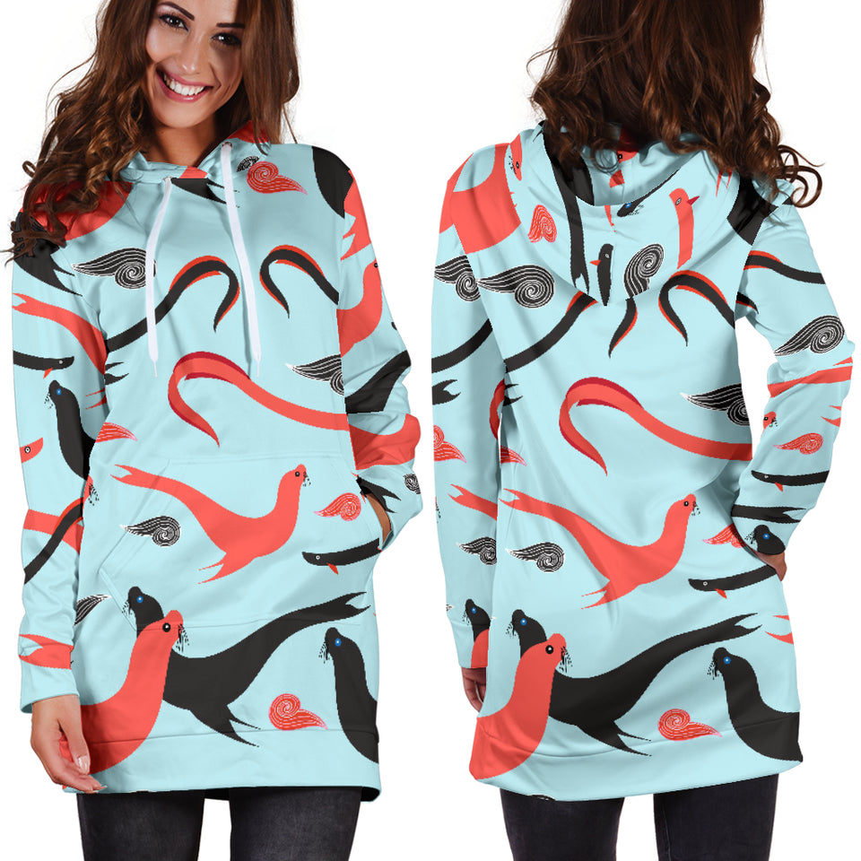 Sea Lion Pattern Theme Women Hoodie Dress