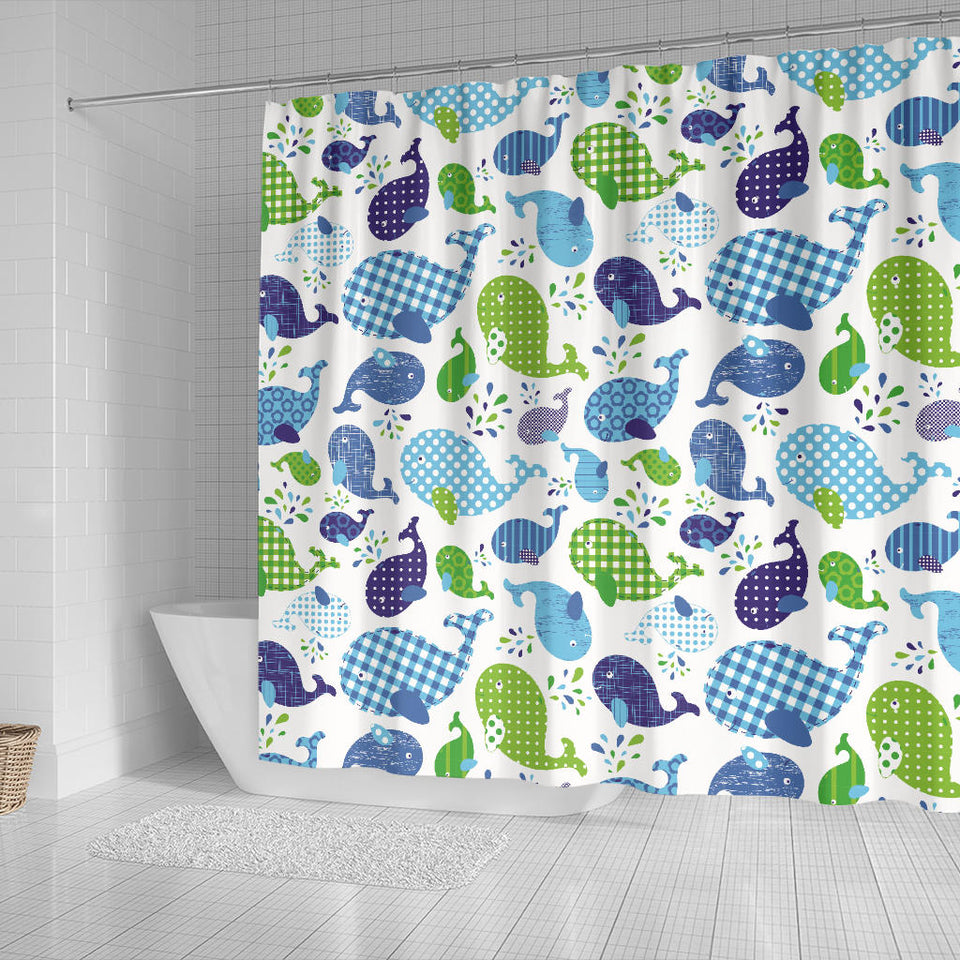 Whale Stripe Dot Pattern Shower Curtain Fulfilled In US
