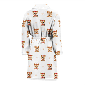 Yorkshire Terrier Pattern Print Design 03 Men Bathrobe