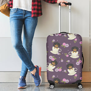 Dachshund in Coffee Cup Flower Pattern Luggage Covers