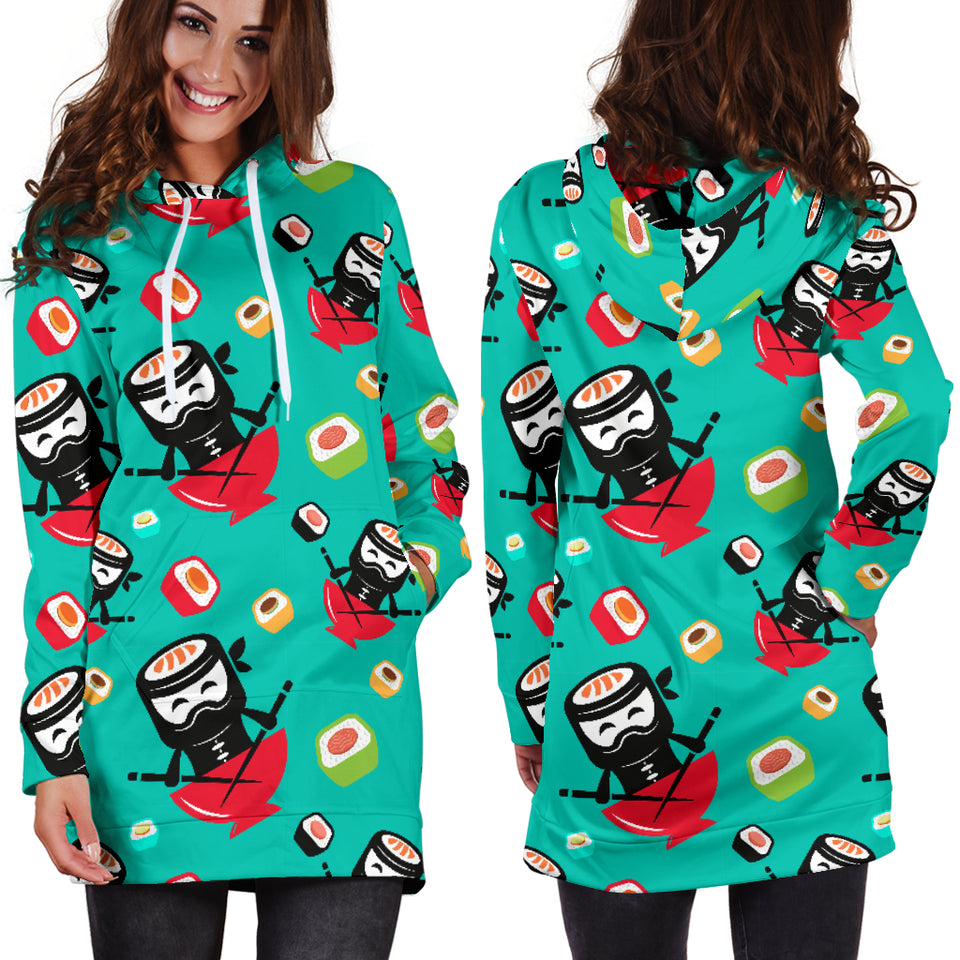 Ninja Sushi Pattern Women Hoodie Dress