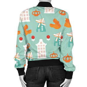 Windmill Pattern Theme Women Bomber Jacket