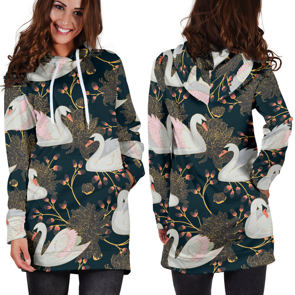 Swan Pattern Women Hoodie Dress