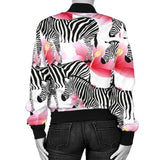 Zebra Red Hibiscus Pattern Women Bomber Jacket