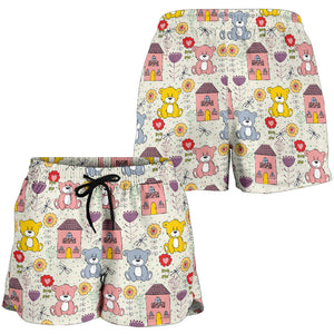 Teddy Bear Pattern Print Design 04 Women Shorts