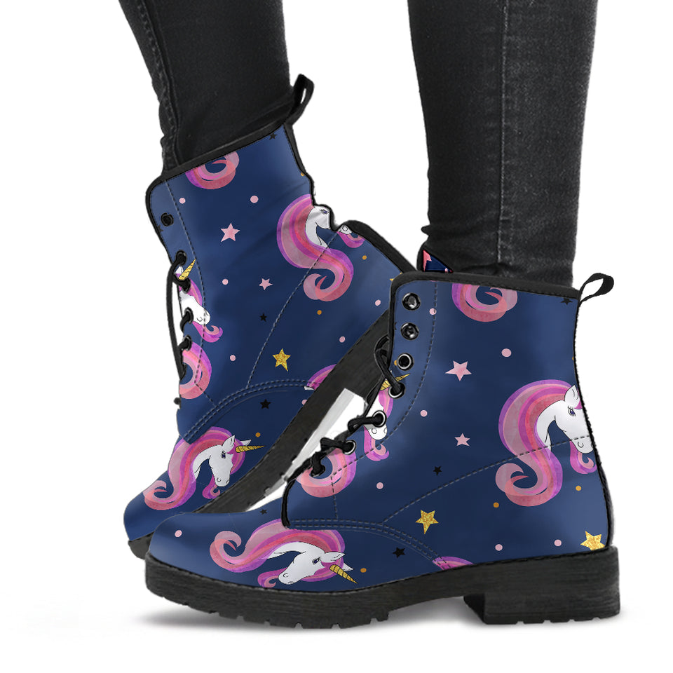 Unicorn Head Pattern Leather Boots